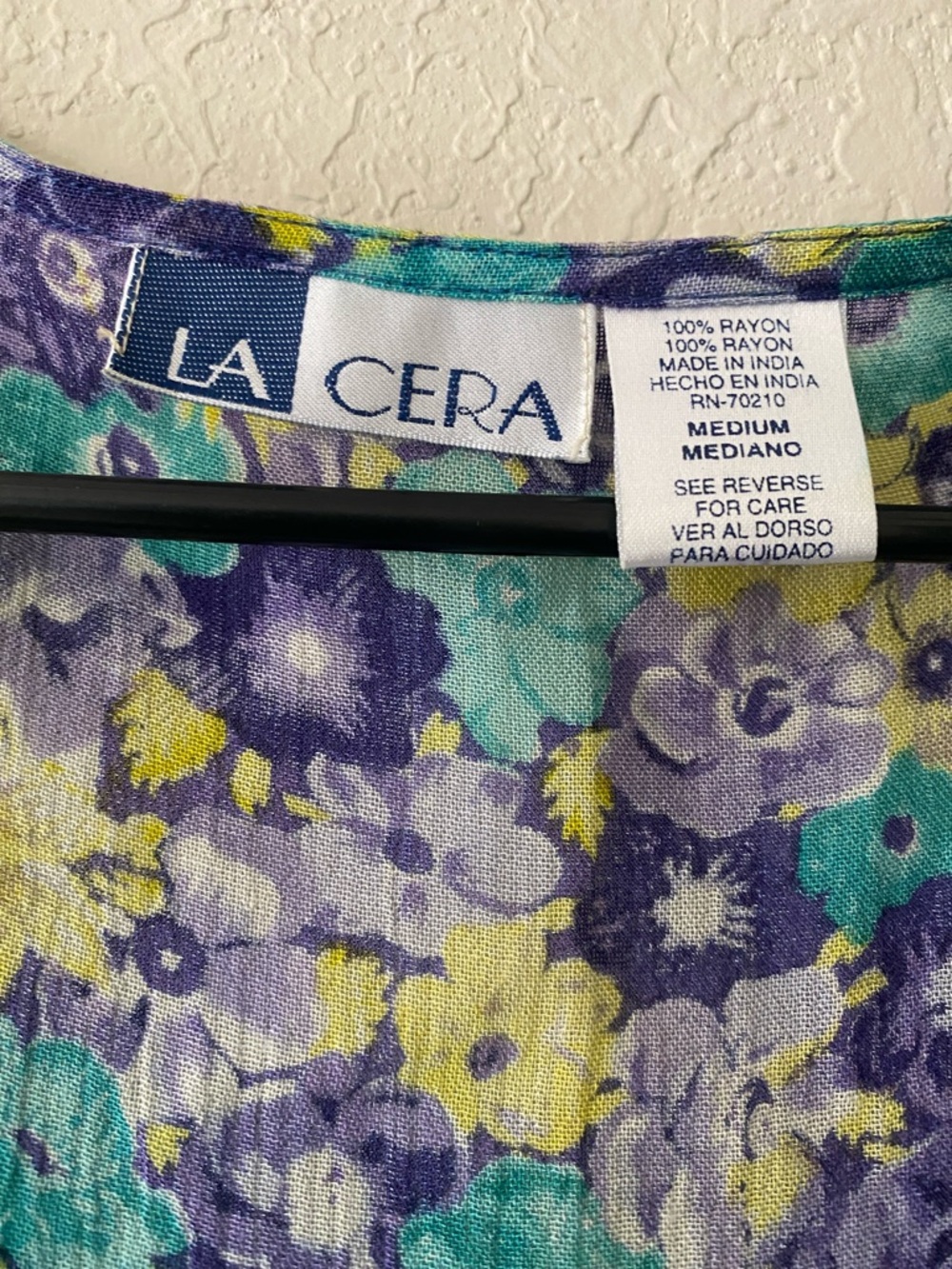 Vintage Floral Button-Front Midi Dress Tie Back Strings in Teal & Purple - Picture 11 of 11